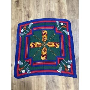 Vintage DAKS Silk Scarf Multi Color Golf Club Ball‎ 36"x36"